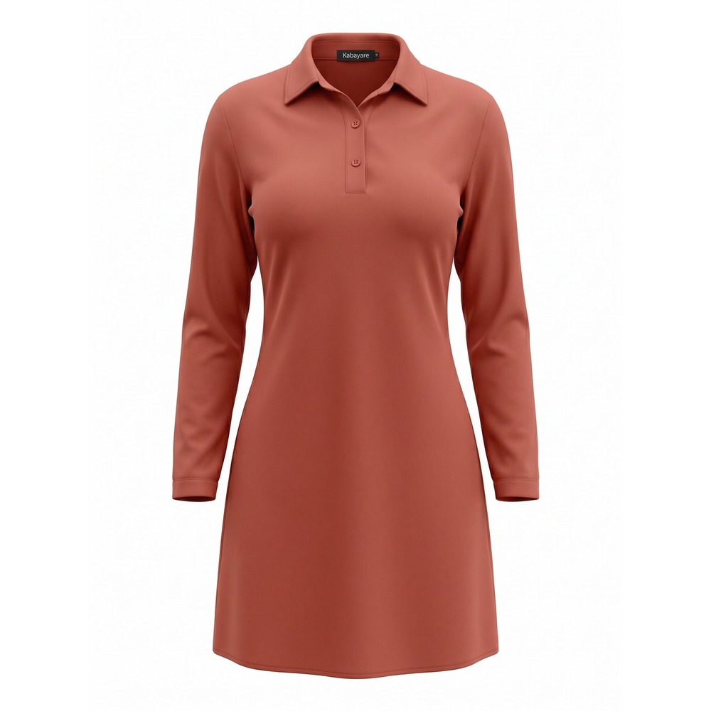 Kabayare Terracotta Long Sleeve Polo Mini Dress Small‎ Burnt Orange Crepe Modest